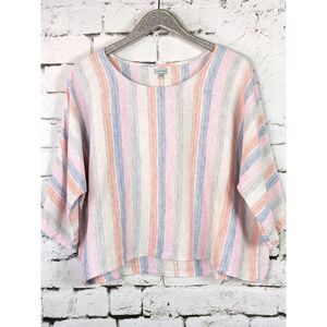 PARAPHRASE 100% Linen Striped Tunic Top Lagenlook Beachy Earthy Relaxed Size XL